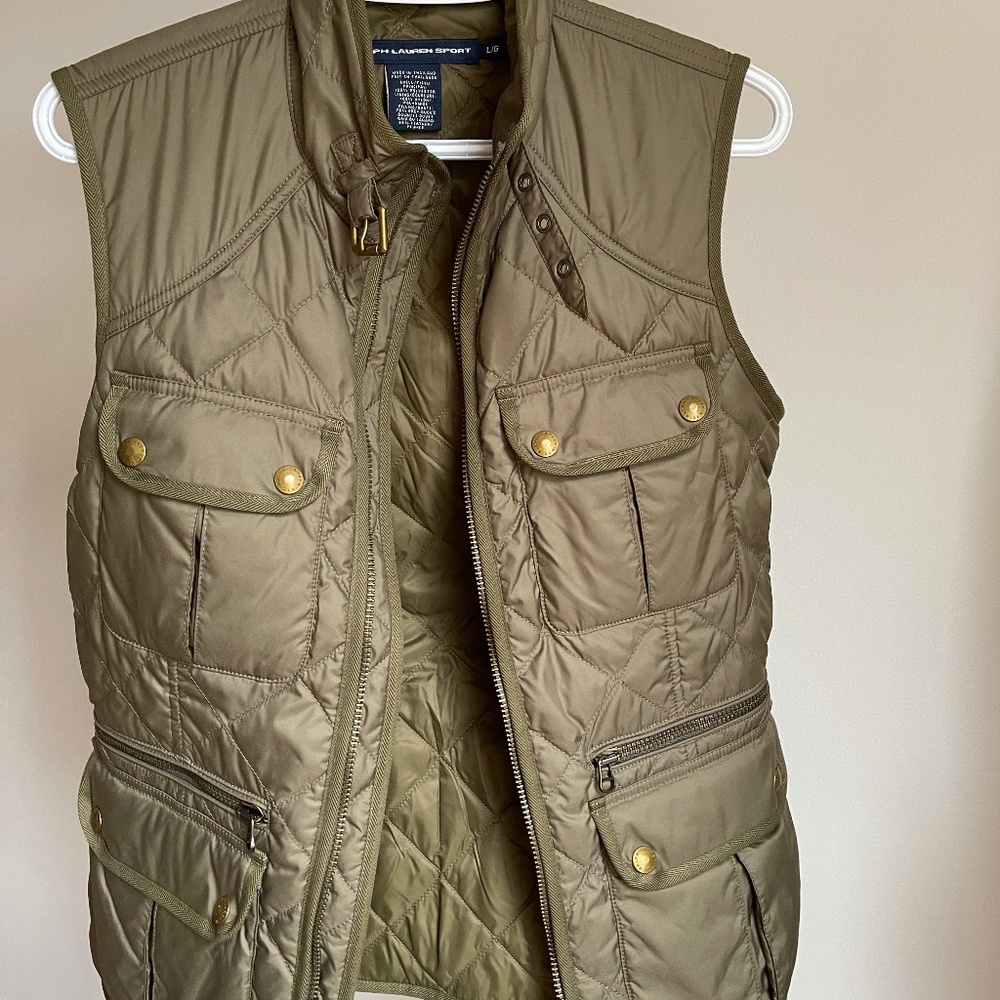 Ralph Lauren Olive Green Quilted Utility Vest